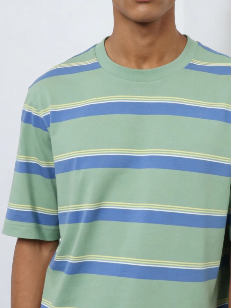 WES Casuals Green Striped Relaxed-Fit Swimwear T-Shirt - Image 3