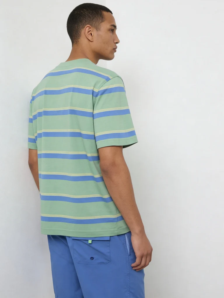WES Casuals Green Striped Relaxed-Fit Swimwear T-Shirt - Image 4