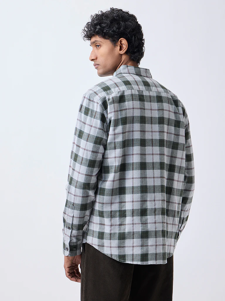 WES Casuals Grey Checks Design Relaxed-Fit Cotton-Blend Shirt - Image 4