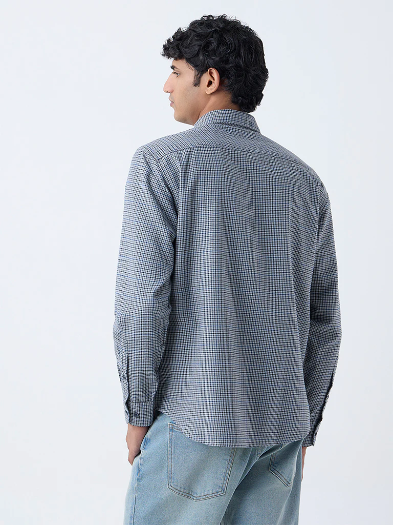 WES Casuals Grey Checks Pattern Relaxed-Fit Cotton Shirt - Image 4