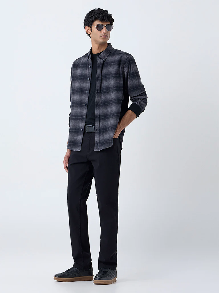 WES Casuals Grey Checks Relaxed-Fit Cotton-Blend Shirt - Image 2