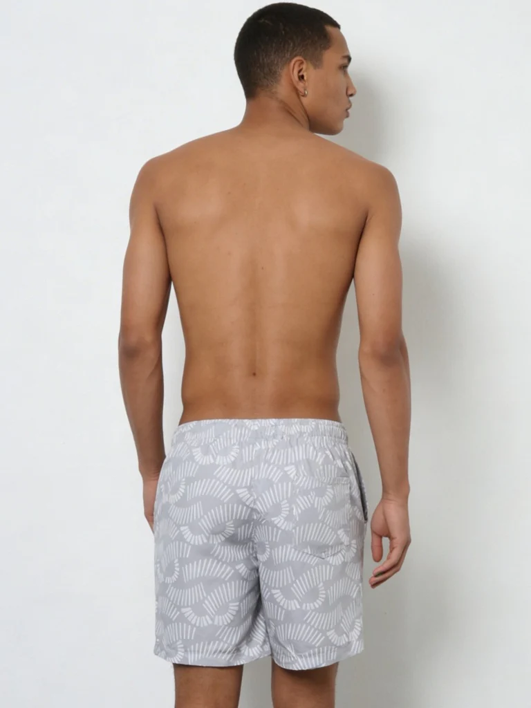 WES Casuals Grey Printed Relaxed Fit Mid-Rise Swimwear Shorts - Image 3