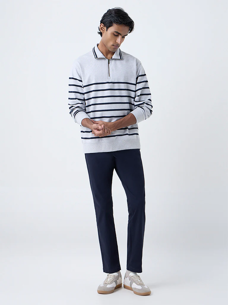 WES Casuals Grey Relaxed-Fit Cotton-Blend Quarter-Zip Sweatshirt - Image 3