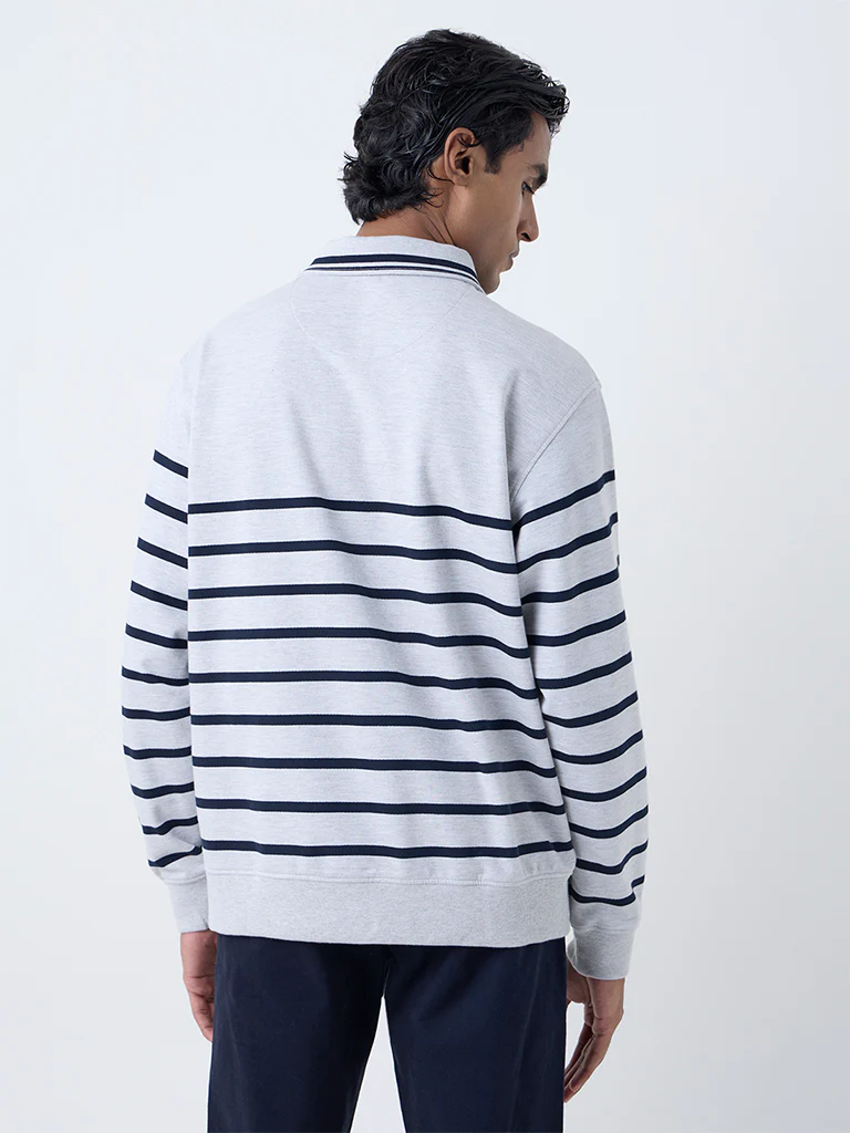 WES Casuals Grey Relaxed-Fit Cotton-Blend Quarter-Zip Sweatshirt - Image 5