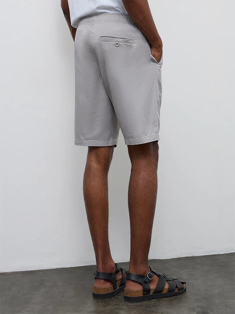 WES Casuals Grey Relaxed-Fit Mid-Rise Cotton-Blend Shorts - Image 5