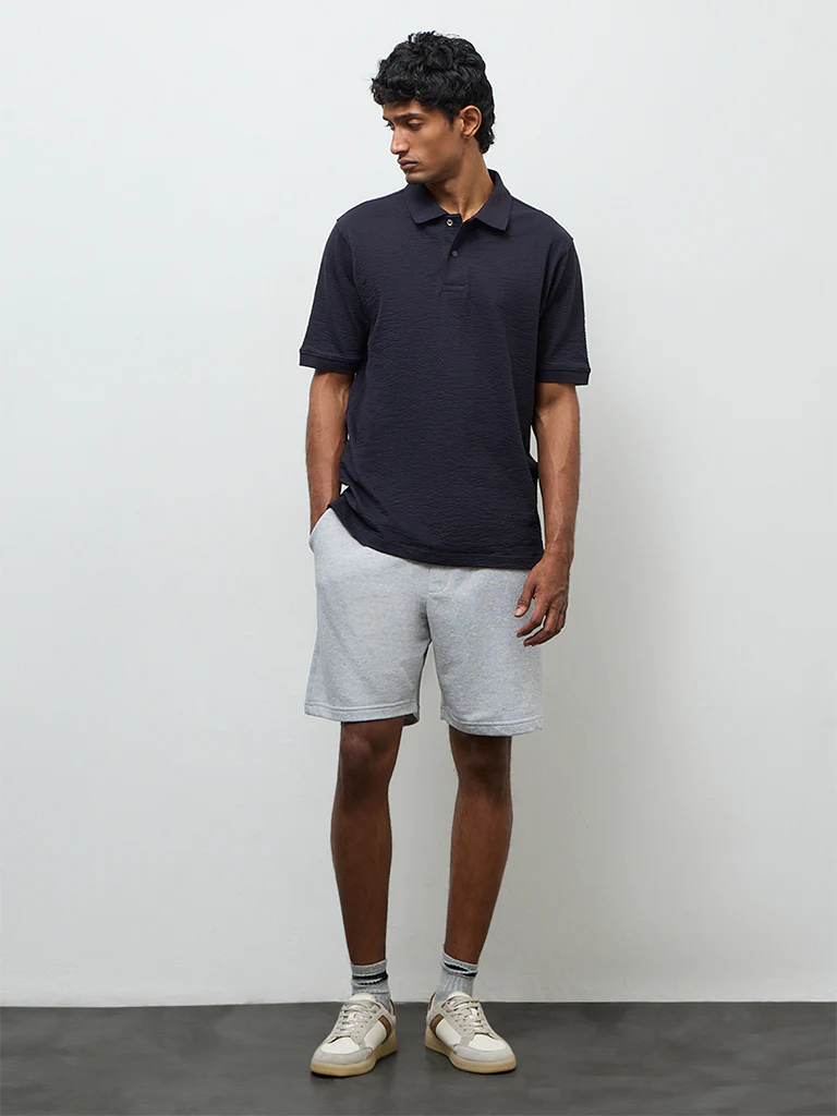 WES Casuals Grey Relaxed Fit Mid-Rise Shorts