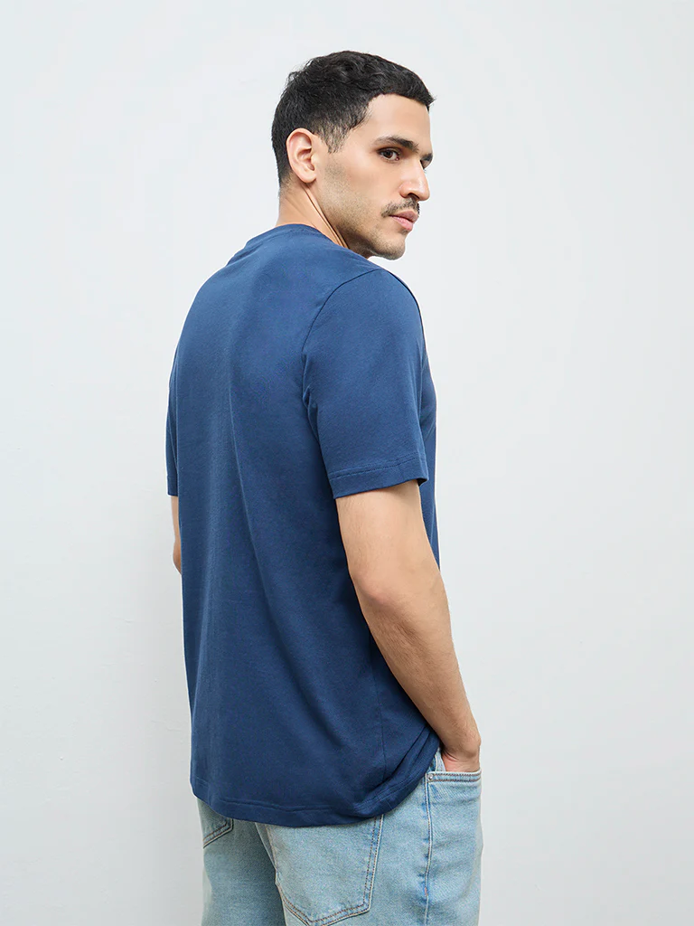 WES Casuals Indigo Solid Slim-Fit Cotton T-Shirt - Image 5