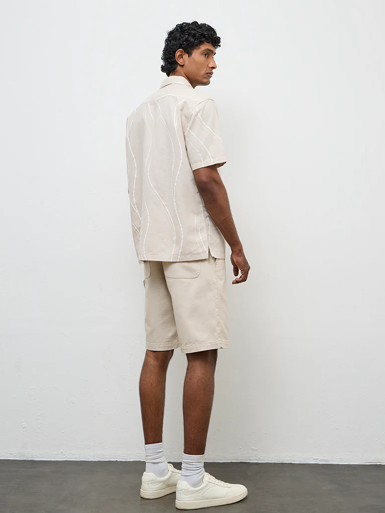 WES Casuals Light Beige Relaxed-Fit Mid-Rise Canvas Carpenter Shorts - Image 5