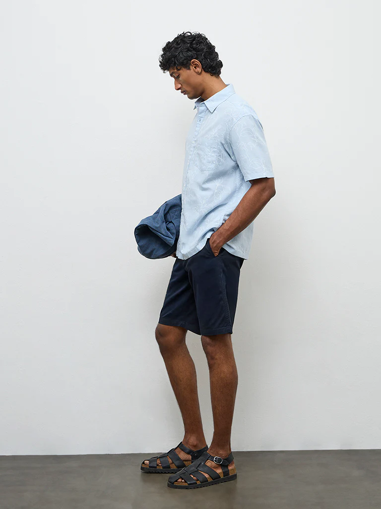 WES Casuals Light Blue Botanical Design Relaxed-Fit Cotton-Blend Shirt - Image 2