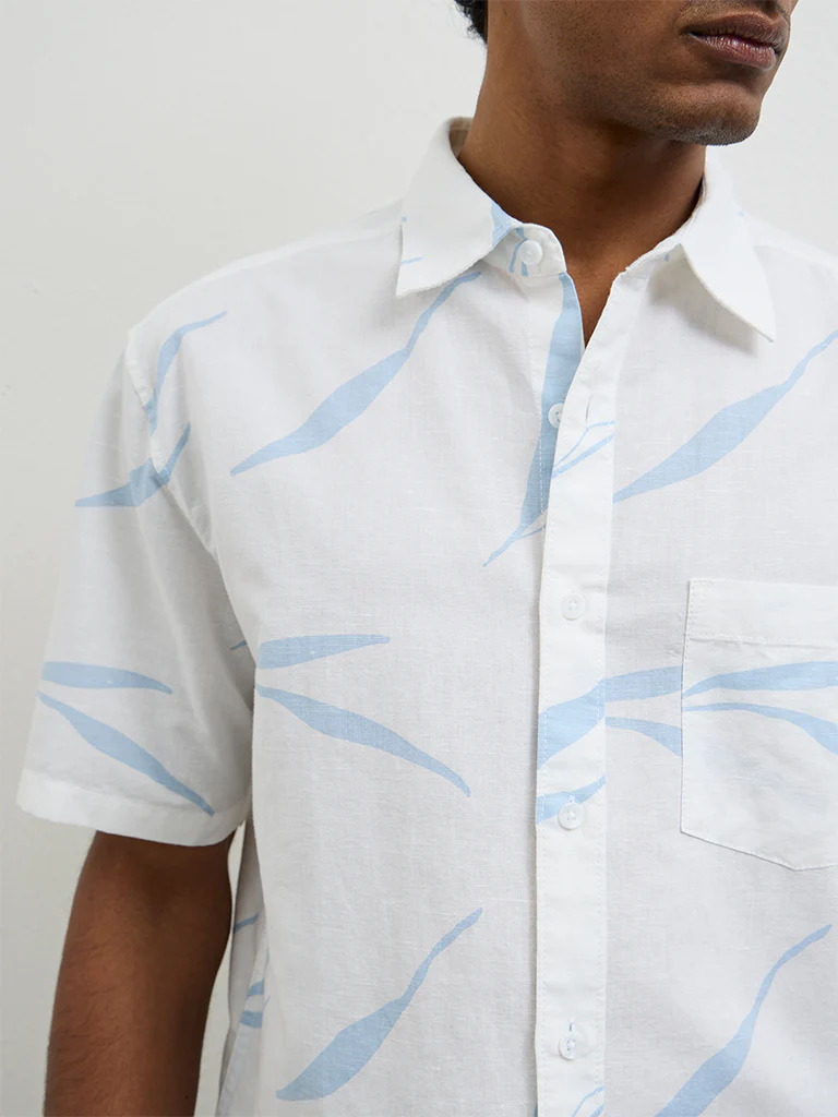 WES Casuals Light Blue Printed Relaxed-Fit Cotton-Blend Shirt - Image 3