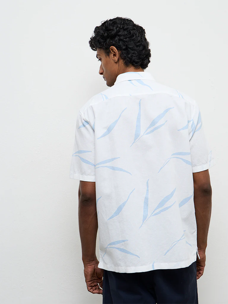 WES Casuals Light Blue Printed Relaxed-Fit Cotton-Blend Shirt - Image 4
