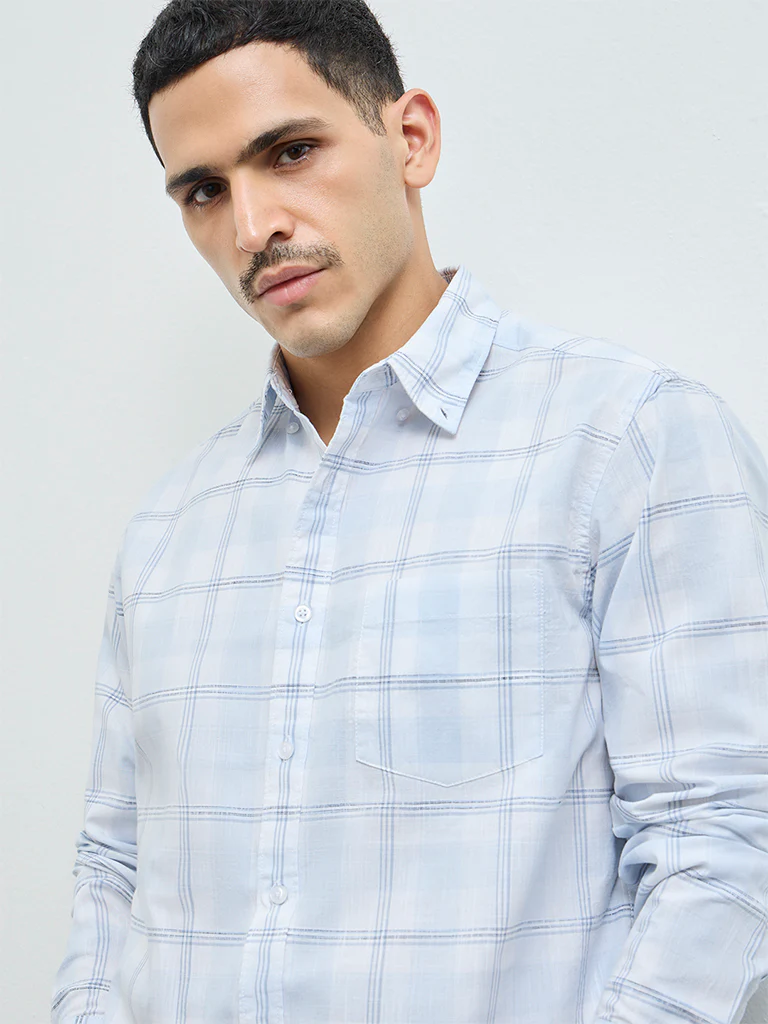 WES Casuals Light Blue Relaxed-Fit Cotton-Blend Shirt - Image 3