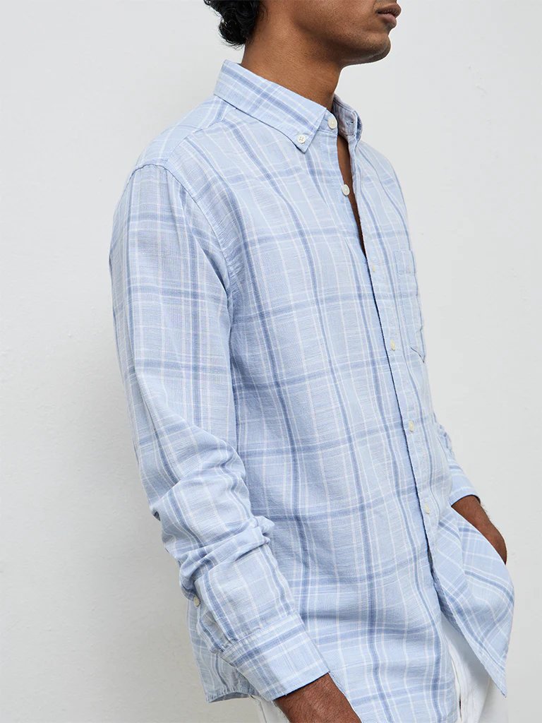 WES Casuals Light Blue Relaxed-Fit Cotton-Blend Shirt - Image 3