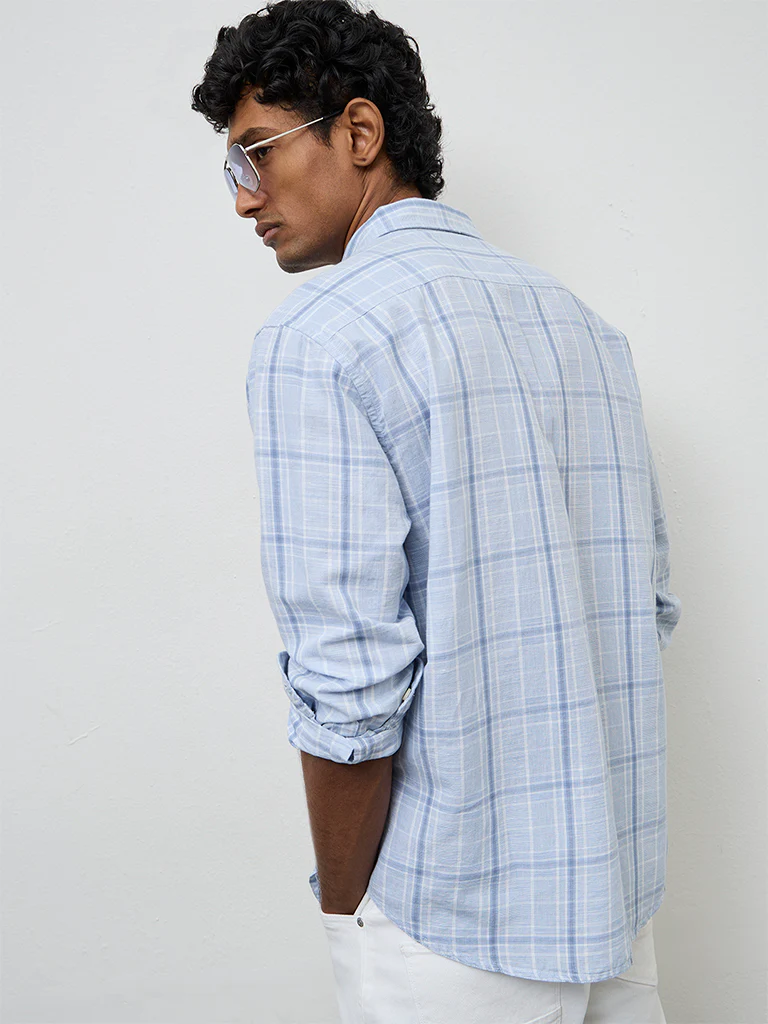 WES Casuals Light Blue Relaxed-Fit Cotton-Blend Shirt - Image 4