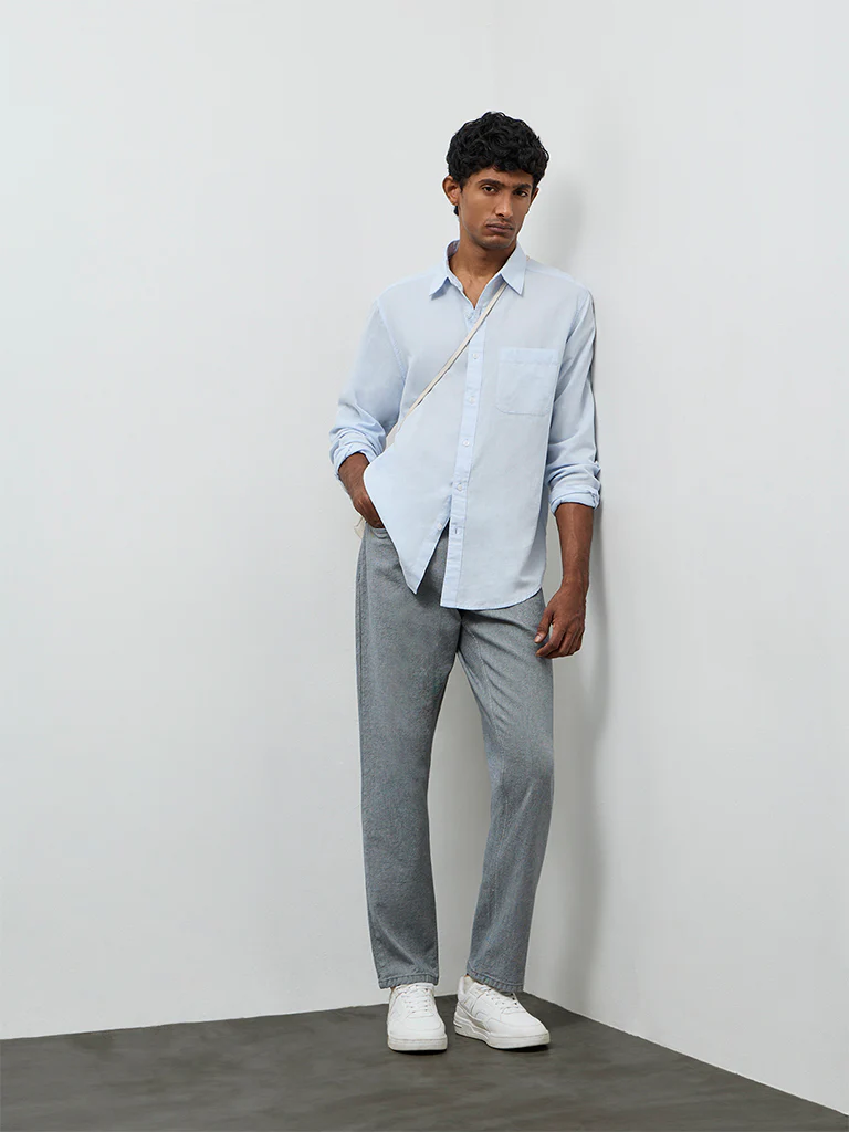 WES Casuals Light Blue Relaxed-Fit Cotton-Blend Shirt - Image 3