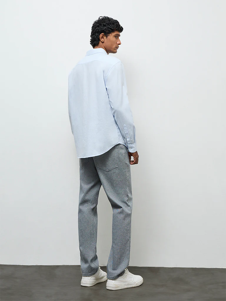 WES Casuals Light Blue Relaxed-Fit Cotton-Blend Shirt - Image 5