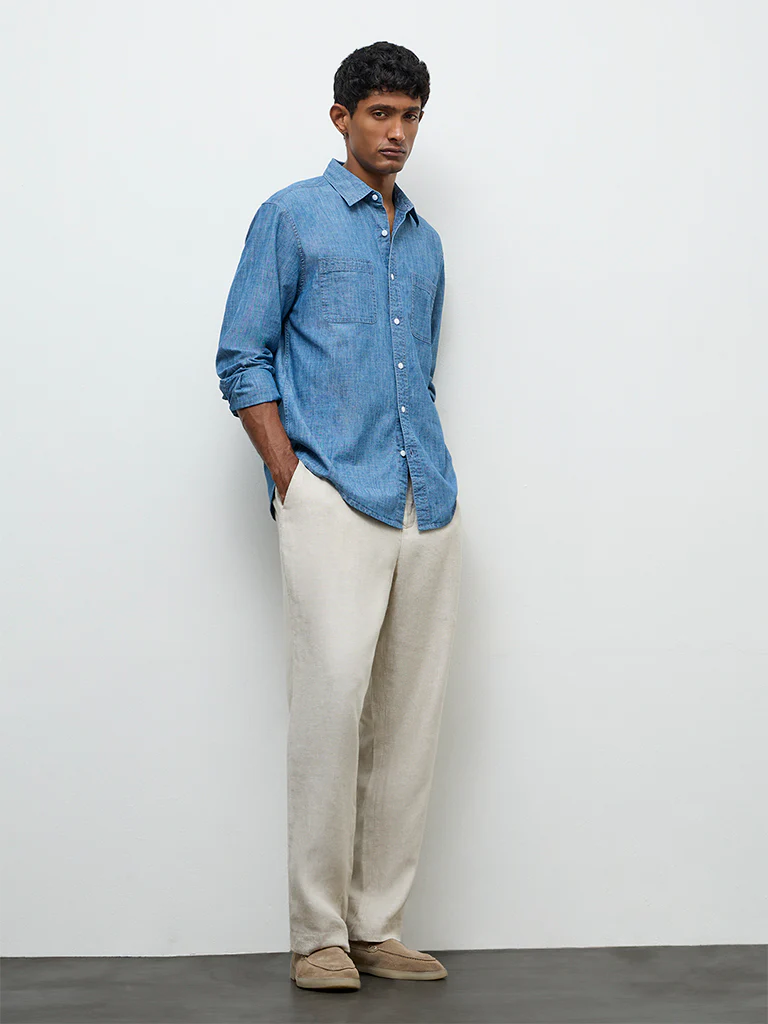 WES Casuals Light Blue Relaxed-Fit Cotton Shirt - Image 2