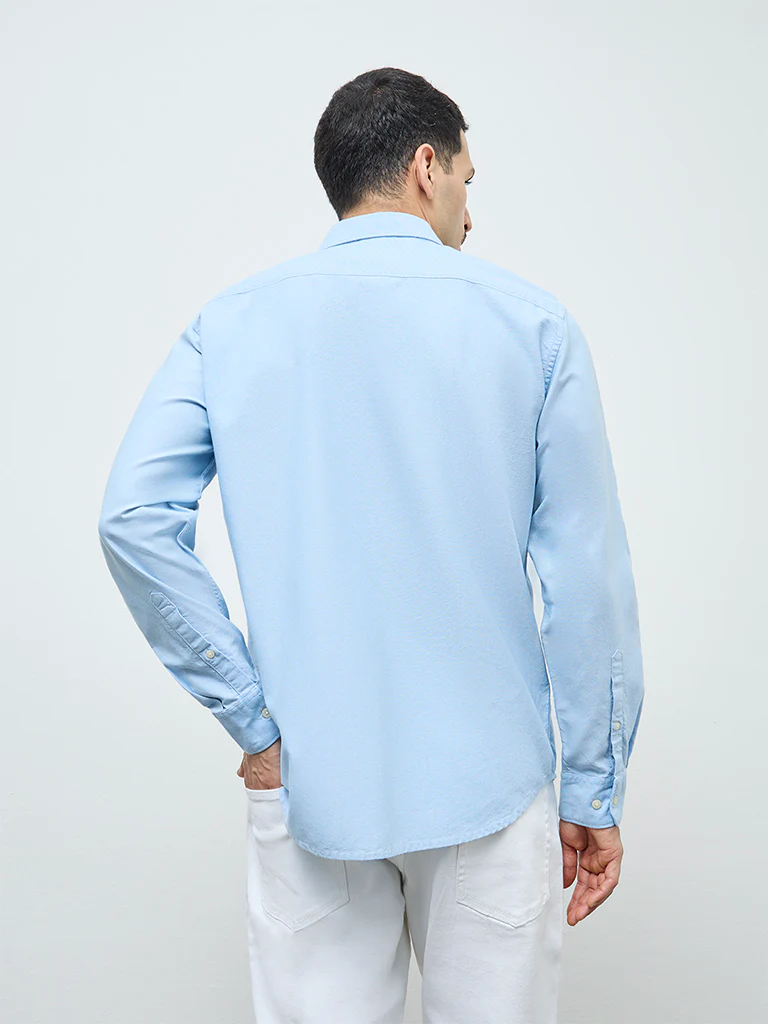 WES Casuals Light Blue Solid Relaxed-Fit Cotton Shirt - Image 5