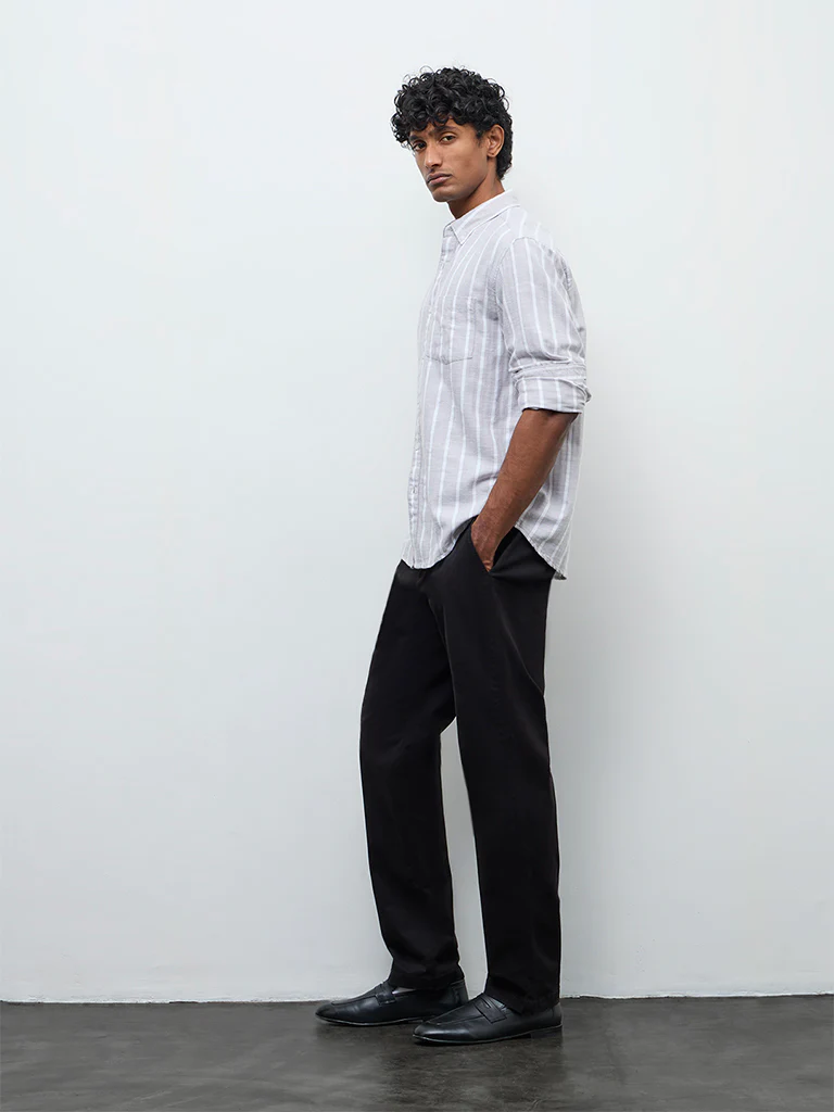 WES Casuals Light Grey Textured Relaxed Fit Cotton Shirt - Image 2