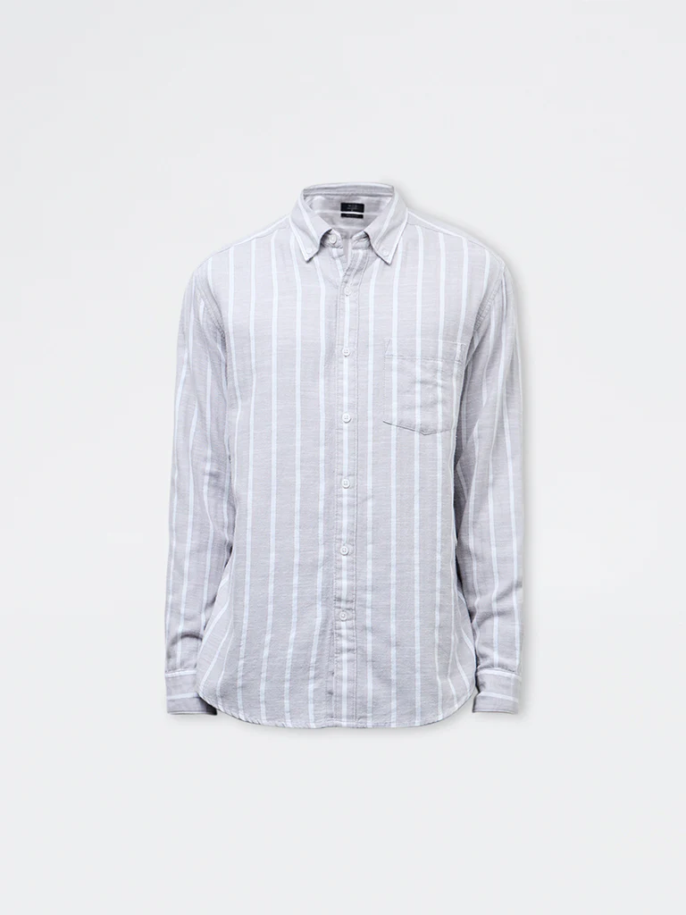 WES Casuals Light Grey Textured Relaxed Fit Cotton Shirt - Image 5
