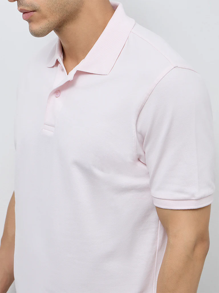 WES Casuals Light Pink Relaxed-Fit Cotton-Blend Polo T-Shirt - Image 4