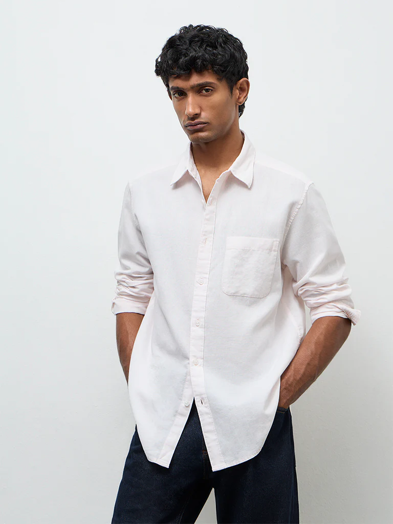 WES Casuals Light Pink Relaxed-Fit Cotton-Blend Shirt - Image 2