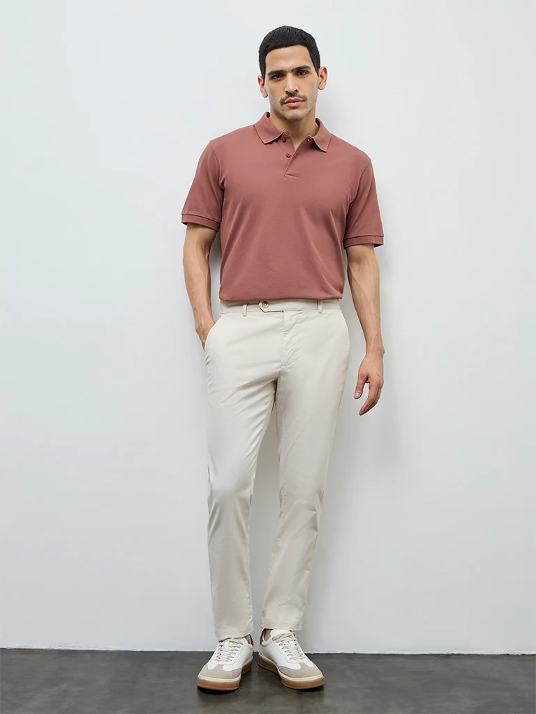 WES Casuals Light Rust Relaxed-Fit Cotton-Blend Polo T-Shirt - Image 3