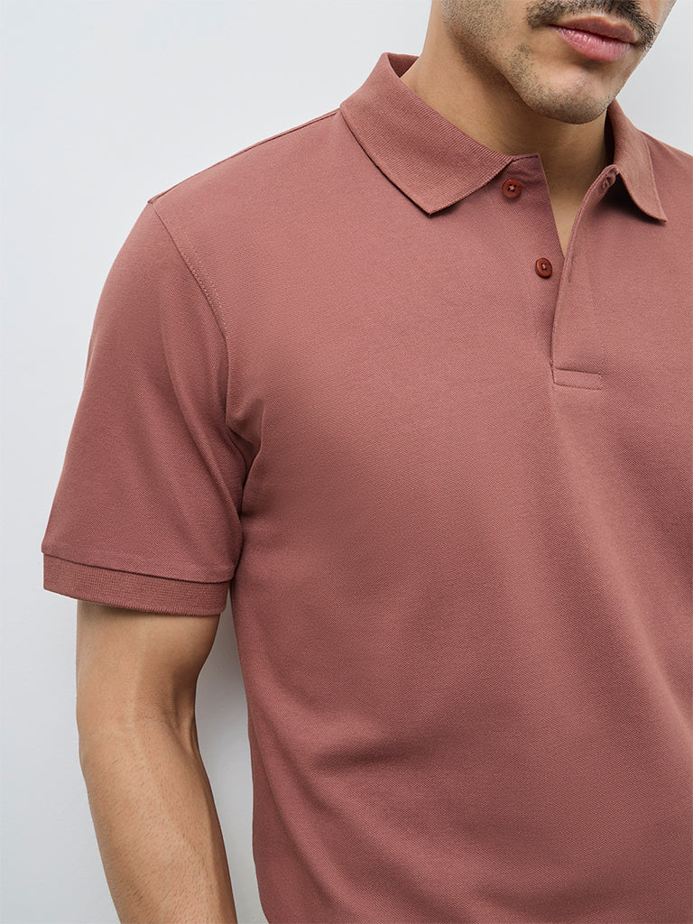 WES Casuals Light Rust Relaxed-Fit Cotton-Blend Polo T-Shirt - Image 4