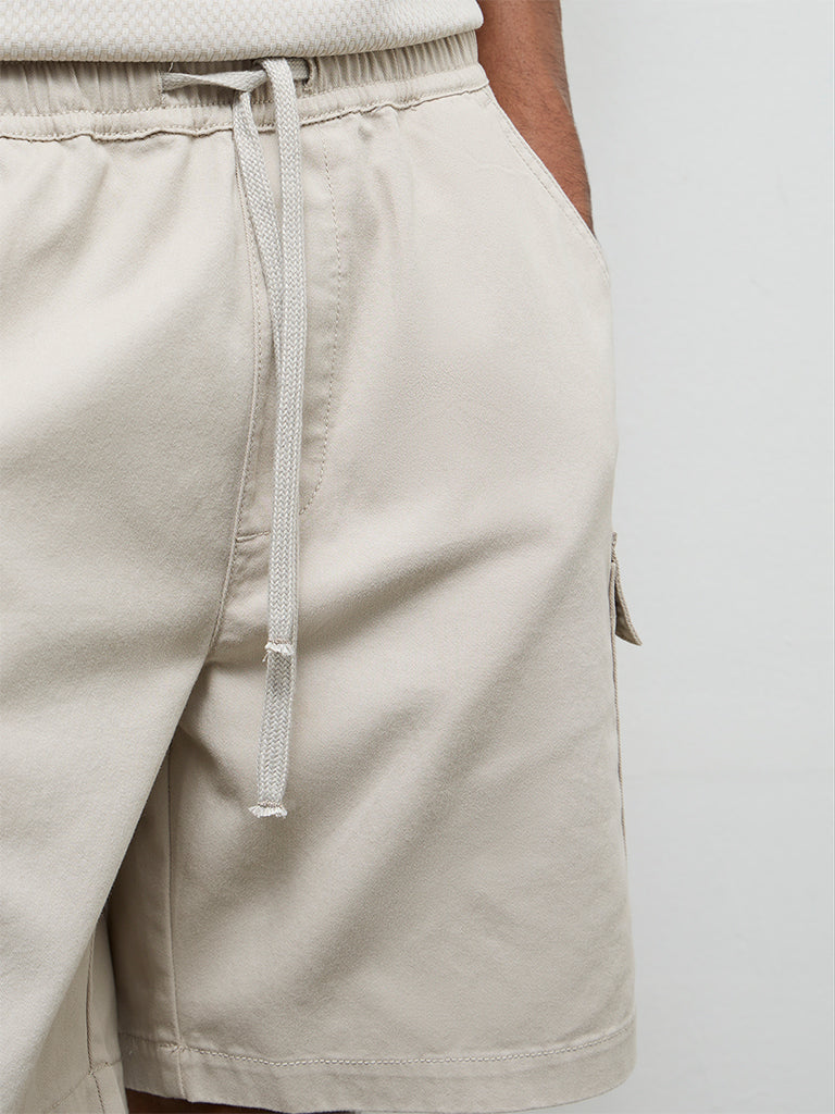 WES Casuals Light Taupe Relaxed-Fit Mid-Rise Cotton Shorts - Image 4