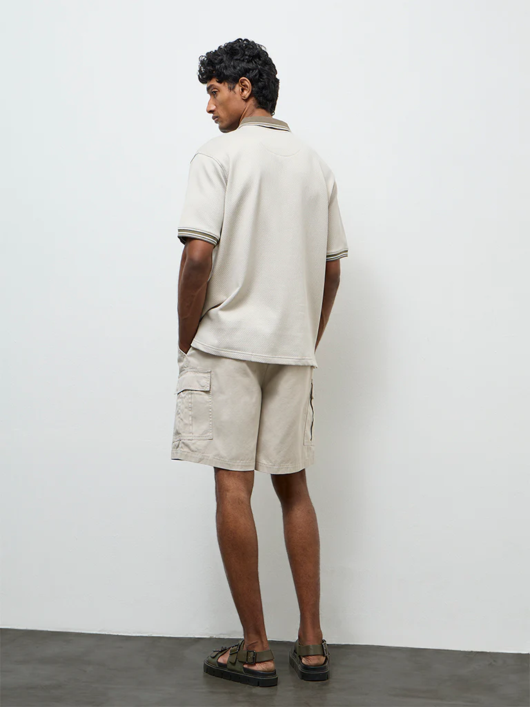 WES Casuals Light Taupe Relaxed-Fit Mid-Rise Cotton Shorts - Image 5