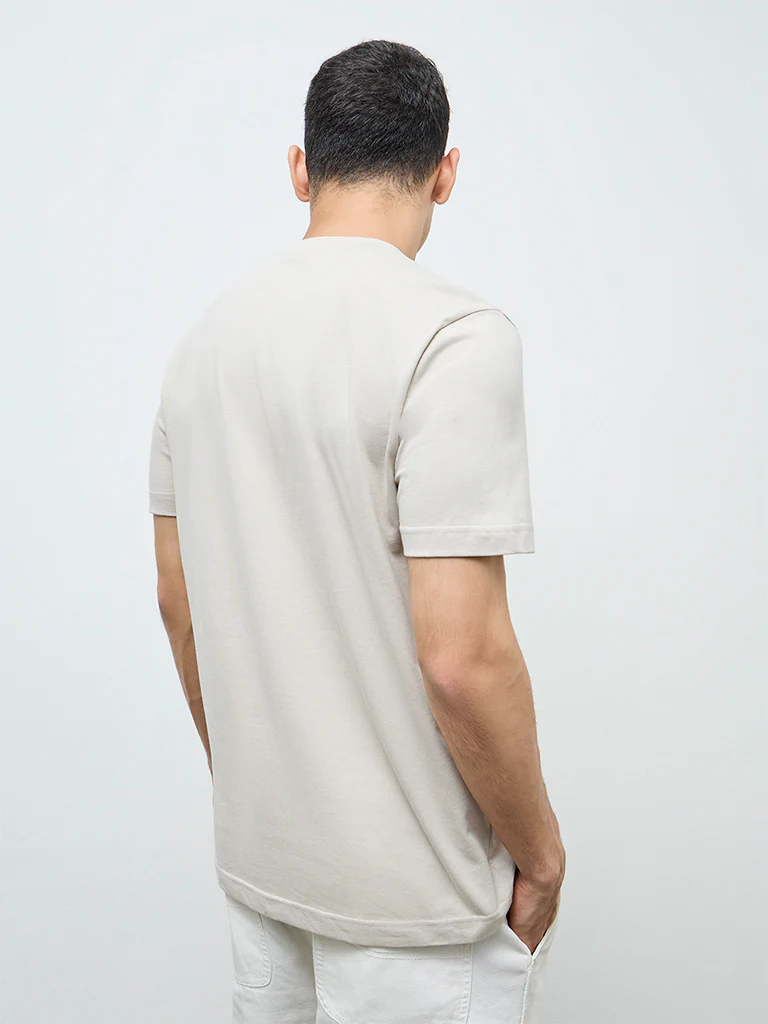 WES Casuals Light Taupe Solid Slim-Fit Cotton T-Shirt - Image 5