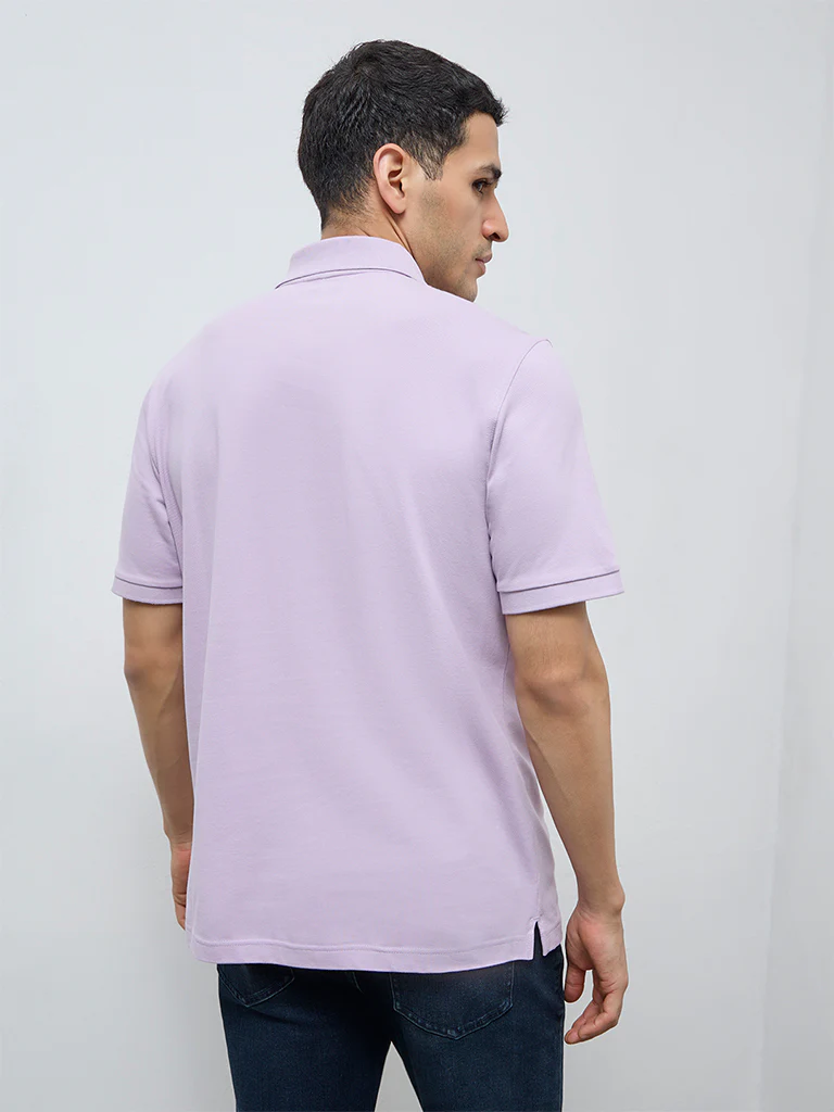 WES Casuals Lilac Relaxed-Fit Cotton-Blend Polo T-Shirt - Image 5