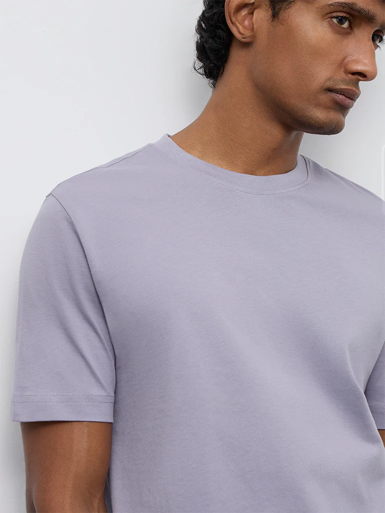 WES Casuals Lilac Slim-Fit Cotton T-Shirt - Image 4