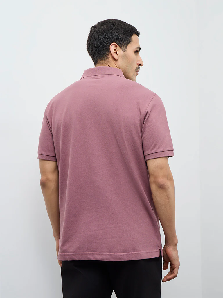 WES Casuals Mauve Relaxed-Fit Cotton-Blend Polo T-Shirt - Image 5