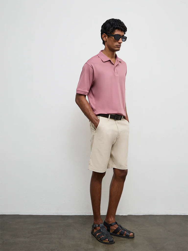 WES Casuals Mauve Relaxed-Fit Cotton Polo T-Shirt - Image 2