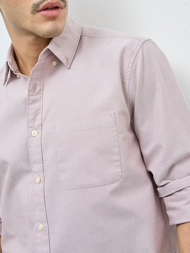 WES Casuals Mauve Solid Relaxed-Fit Cotton Shirt - Image 4