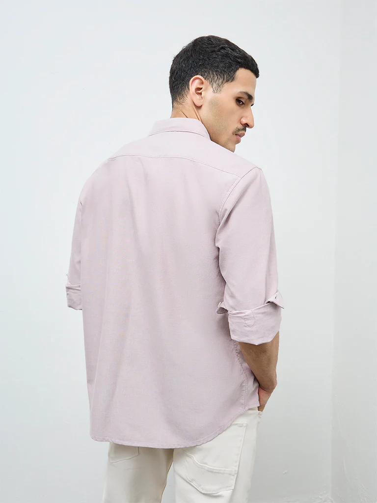 WES Casuals Mauve Solid Relaxed-Fit Cotton Shirt - Image 5