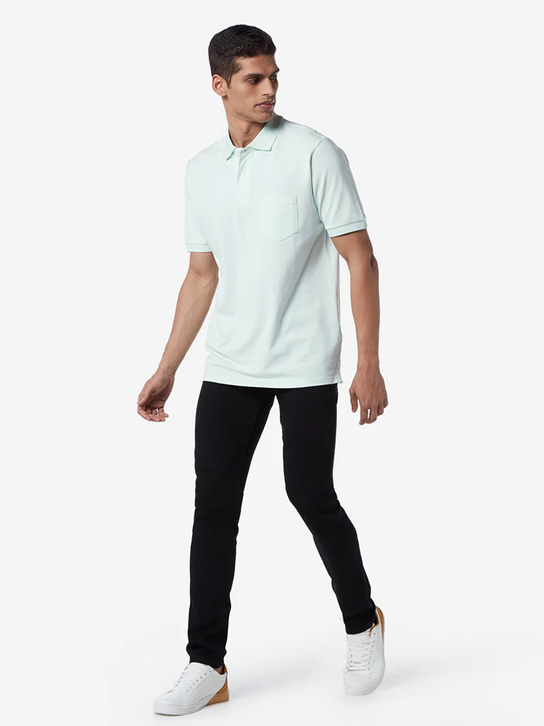 WES Casuals Mint Green Relaxed Fit Polo T-Shirt - Image 3