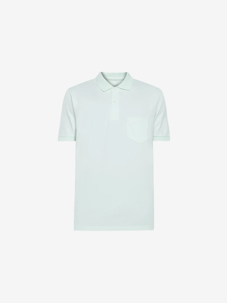 WES Casuals Mint Green Relaxed Fit Polo T-Shirt - Image 4