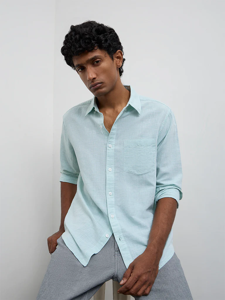 WES Casuals Mint Relaxed-Fit Cotton-Blend Shirt - Image 2
