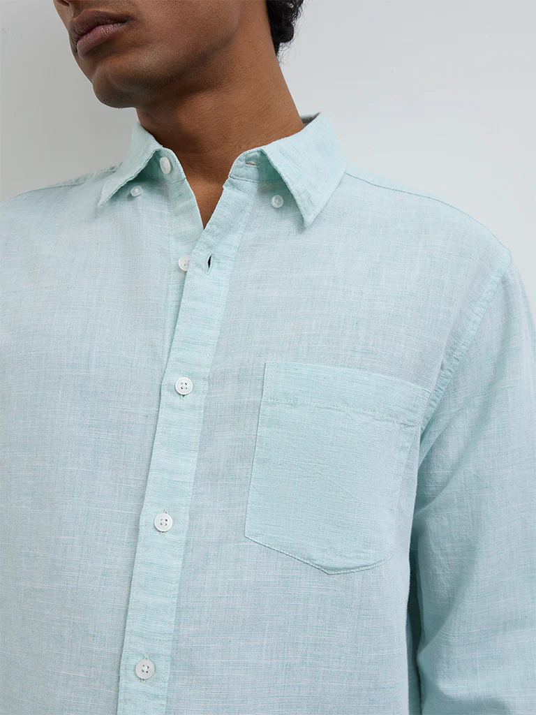 WES Casuals Mint Relaxed-Fit Cotton-Blend Shirt - Image 3