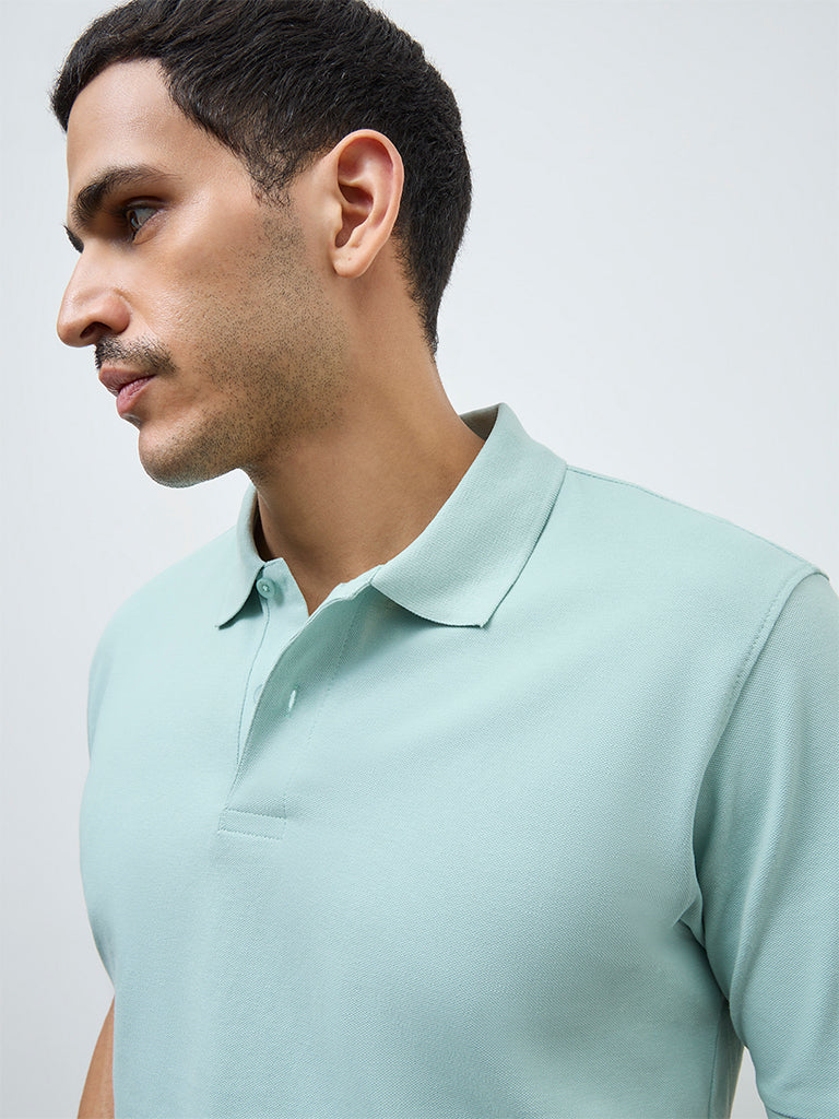 WES Casuals Mint Solid Relaxed-Fit Cotton-Blend Polo T-Shirt - Image 4