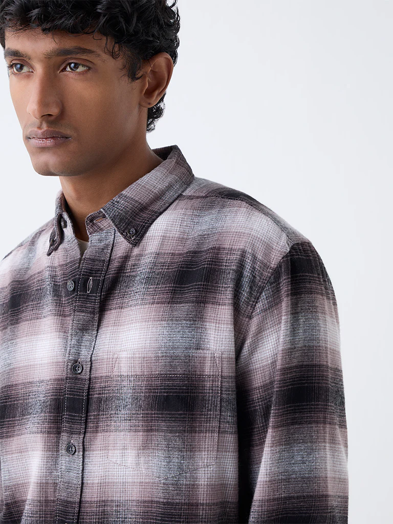 WES Casuals Multicolour Check Relaxed-Fit Cotton Shirt - Image 3