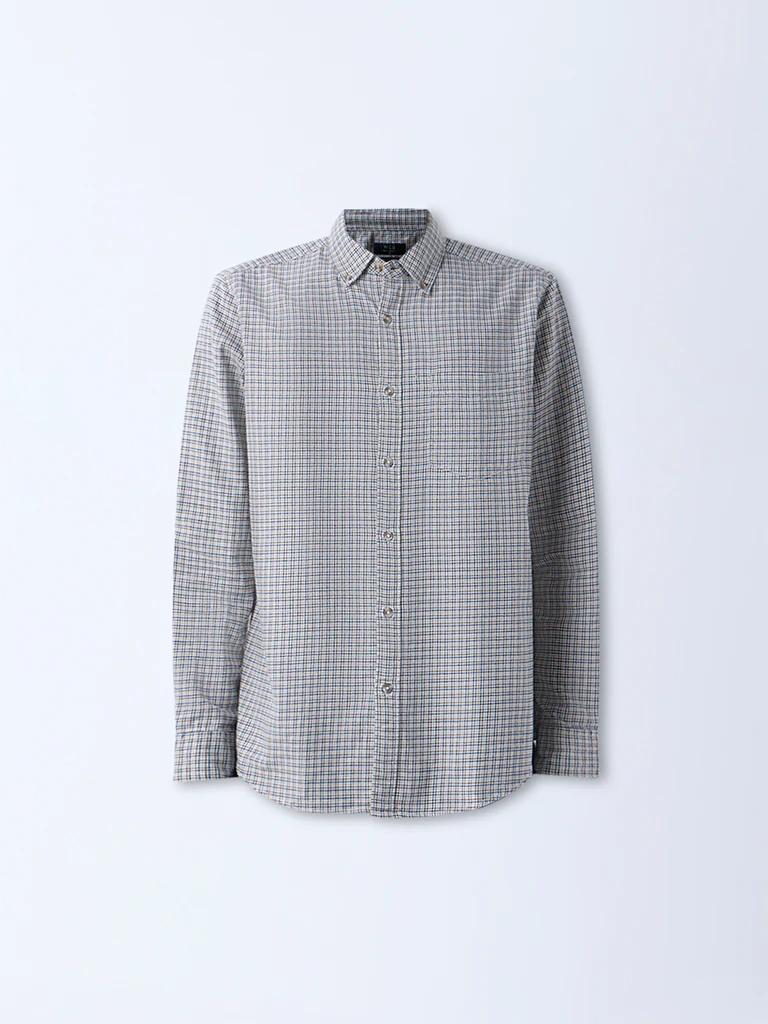 WES Casuals Multicolour Checks Relaxed-Fit Cotton Shirt - Image 5