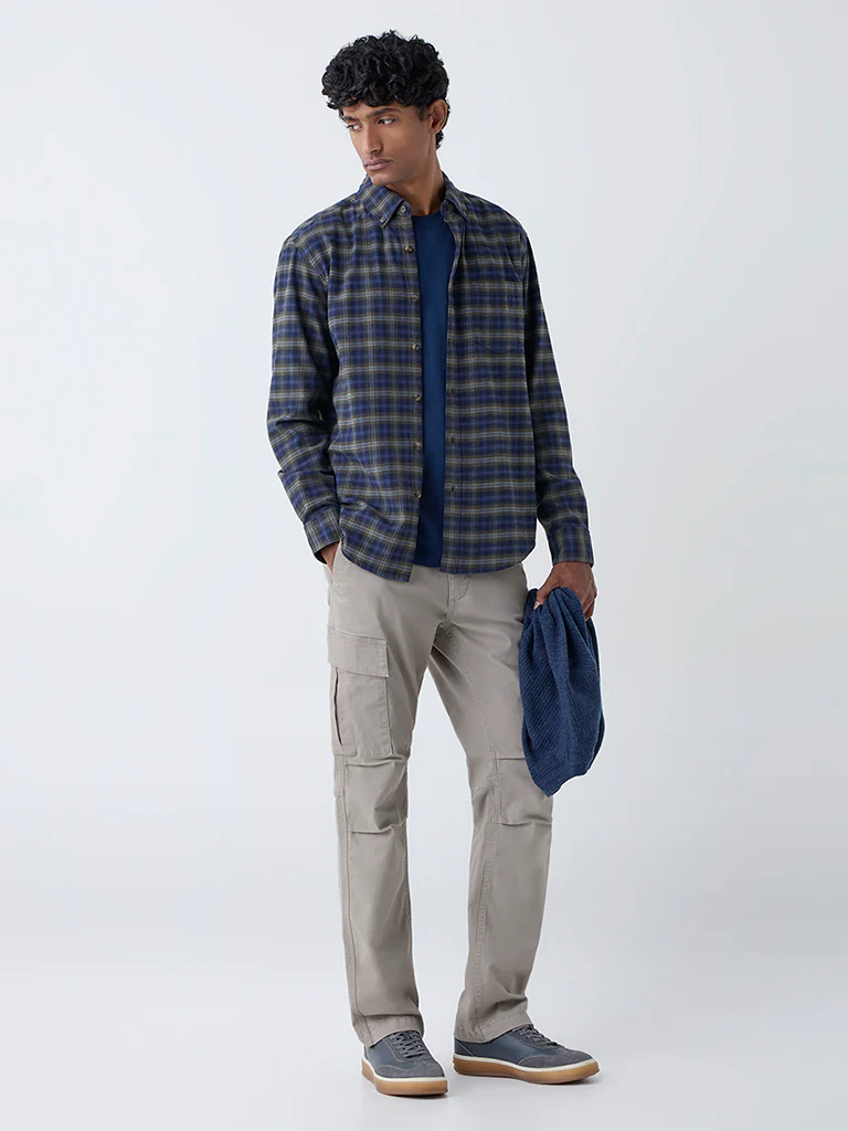WES Casuals Navy Check Design Relaxed-Fit Cotton Shirt - Image 2