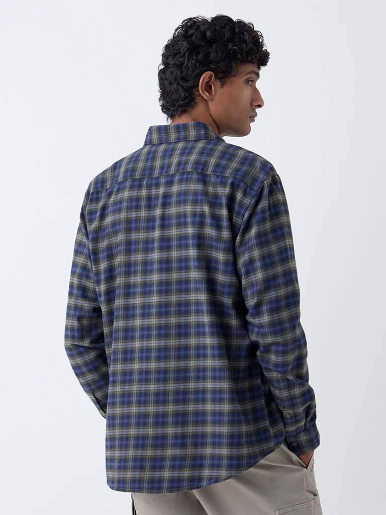 WES Casuals Navy Check Design Relaxed-Fit Cotton Shirt - Image 4