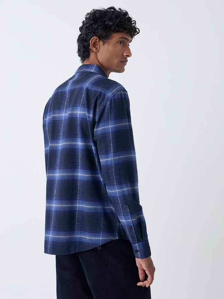 WES Casuals Navy Checkered Relaxed-Fit Cotton Shirt - Image 4