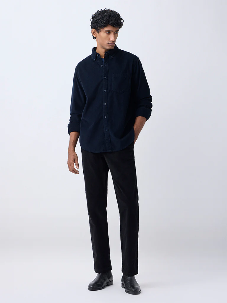 WES Casuals Navy Corduroy Relaxed-Fit Cotton Shirt - Image 3