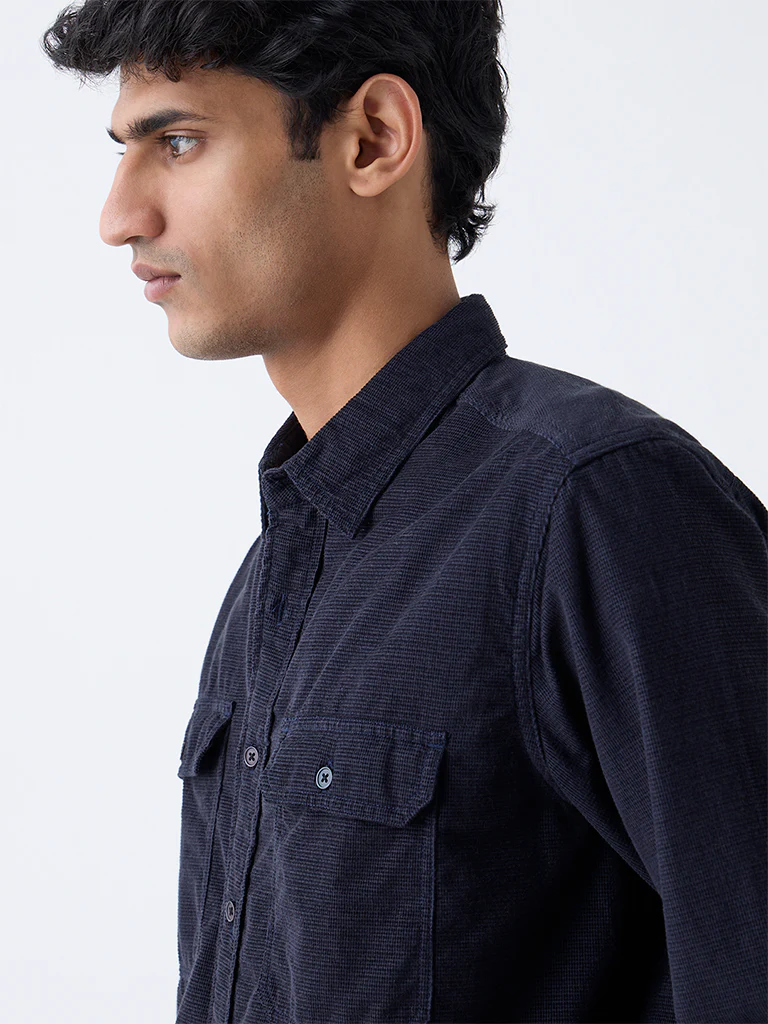 WES Casuals Navy Relaxed-Fit Corduroy Shirt - Image 3