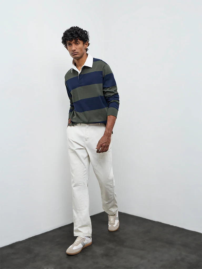 WES Casuals Navy Relaxed Fit Cotton-Blend Polo T-Shirt - Image 3